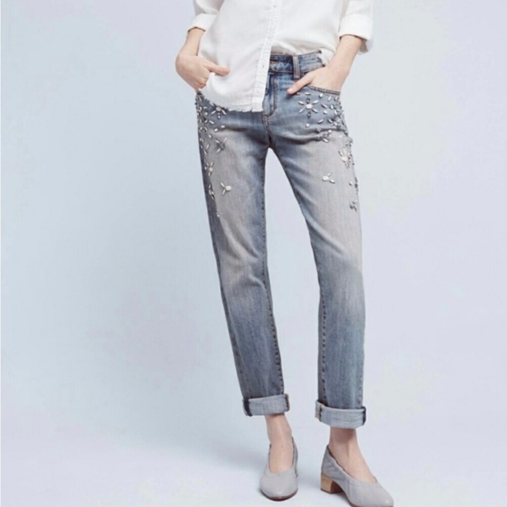 Pilcro Hyphen crystal embellished jeans, sz 31, Anthropologie